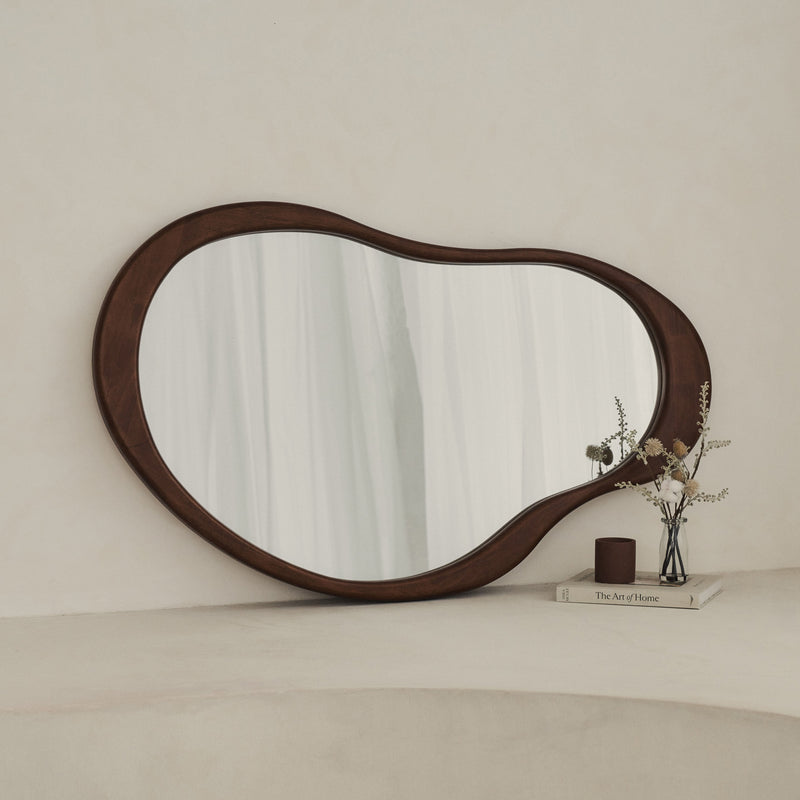 Arcurva - Large Overmantle Dark Wood Irregular Mirror 130cm x 80cm
